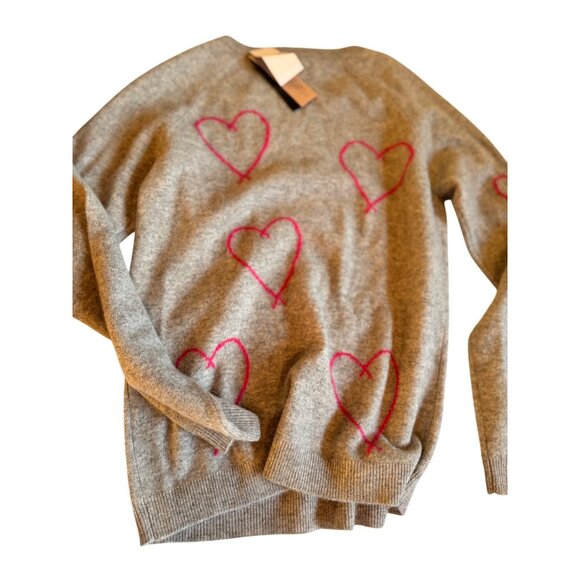 NWT Philosophy Sz S 100% Cashmere Gray Sweater With Pink Heart Design - Picture 10 of 12